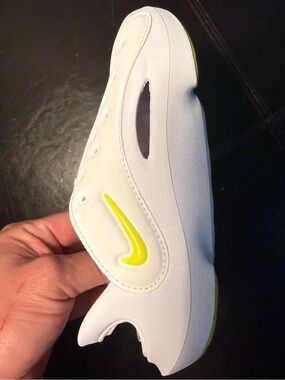Nike Kids White Slip-On Sandal with Neon Yellow Aqua Swoosh size 13c